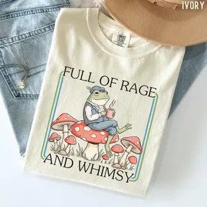 Comfort Colors 'Full Of Rage and Whimsy' TShirt : Retro Cottagecore Frog With Coffee Tee
