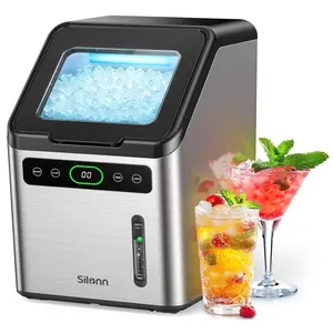 Nugget Ice Makers Countertop - 44lbs per Day Ice Machine with Self-Cleaning, Timer Pebble Ice Maker with Soft Chewable Ice, One-Click Operation Ice Machine, Stainless Steel