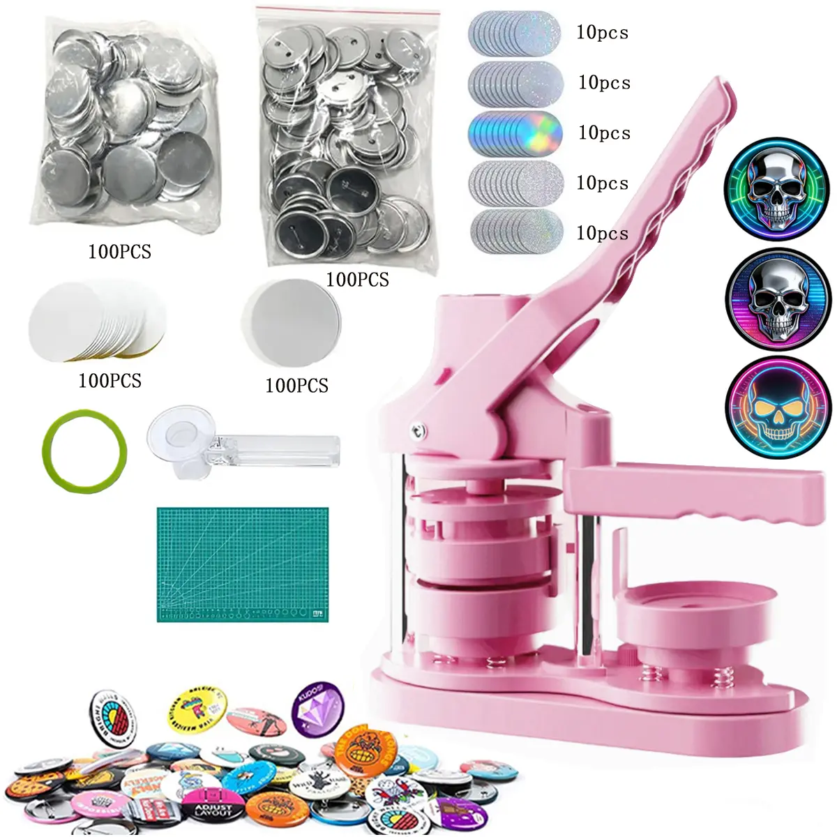 Button Maker Machine DIY Badge Making Machine, for Crafts，Badge Punch Press KitChildren DIY Gifts Pin MakerButton Making Supplies with 100pcs Button Parts Badge Decoration, Handheld Handmade Crafts