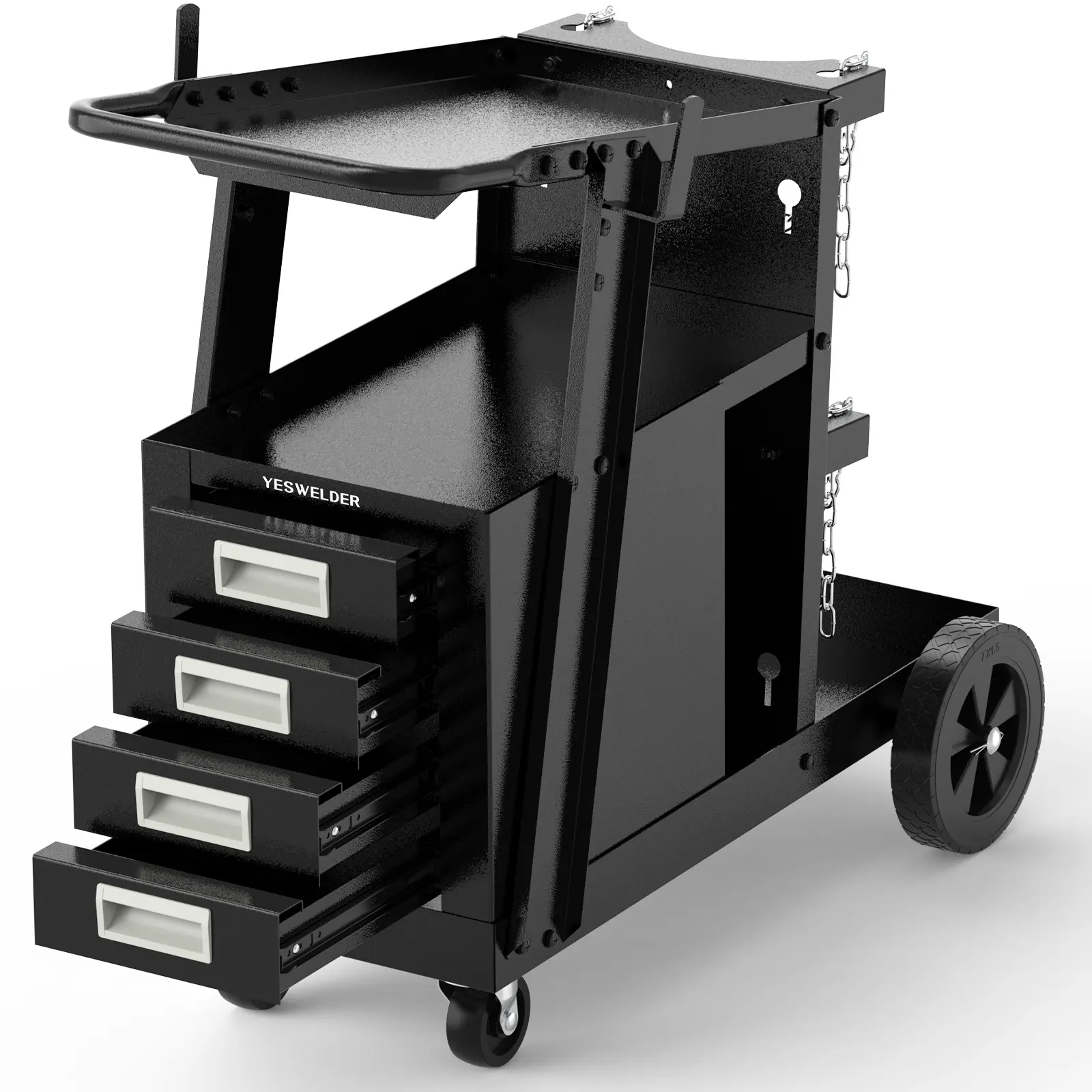 YESWELDER 4-Drawer Heavy Duty Rolling Trolley, 360° Rotating Storage Cart with Welding Accessories for TIG, MIG Welder & Plasma Cutter