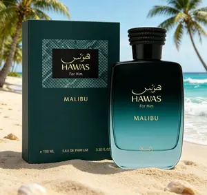 Hawas For Him Malibu EDP 100ml，Men’s Tropical Fruity Aromatic Perfume，Pineapple Orange Grapefruit，Long-Lasting Summer Beach Scent