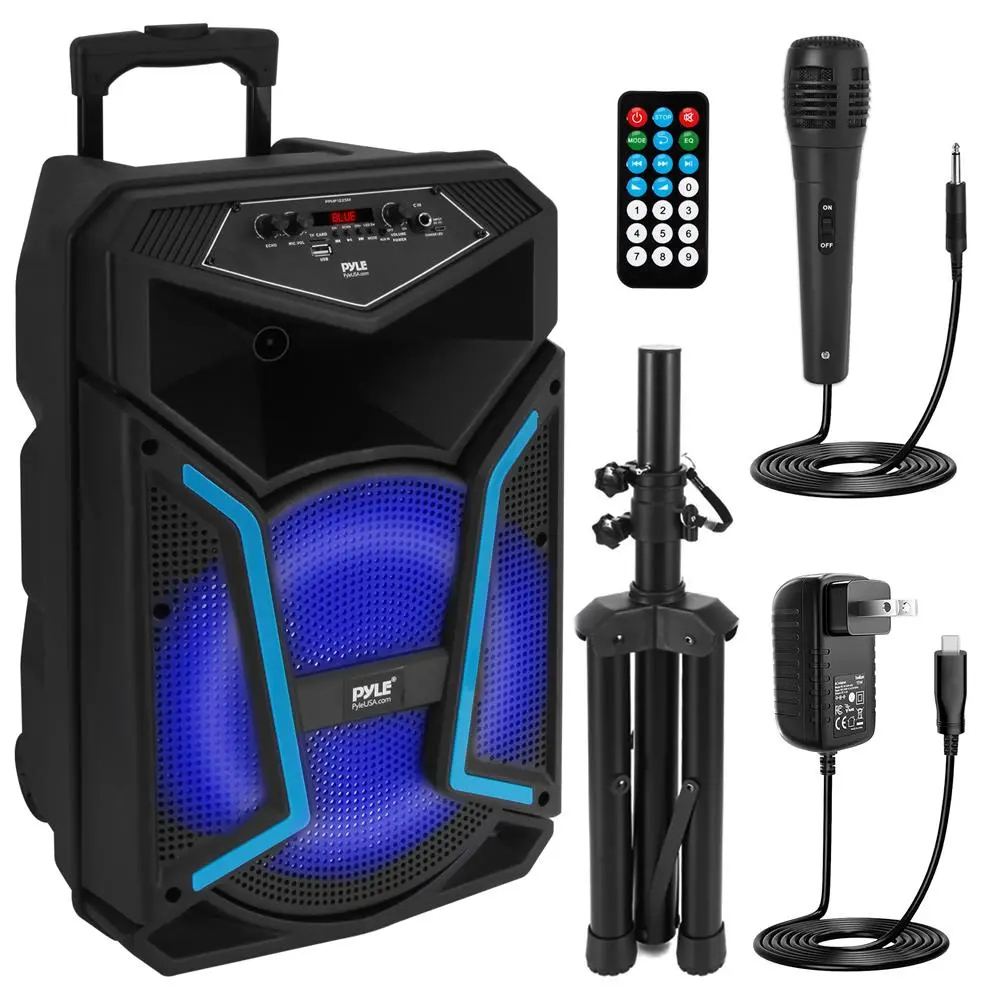 Portable Wireless Rechargeable Bluetooth PA Speaker System Kit - Digital Karaoke Audio Device with LED Lights, MP3 Playback, Easy-Press Buttons, Remote Control, Smartphone Compatibility, SD Memory Support, LCD Display, Cable Inlet, Handle