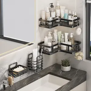 4-Pack Adhesive Bathroom Organizer Racks - No-Drilling, Rustproof Shelves for Bathroom, Shower Accessory Storage (Home Supplies)