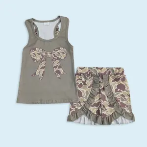 Camoflage bow kids girls summer outfit