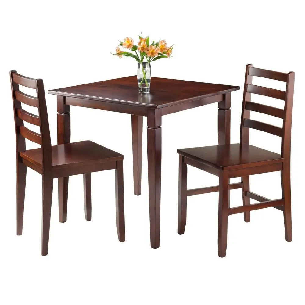 Square Dining Set, 3-Piece, 2 Ladder Back Chairs, Solid Wood