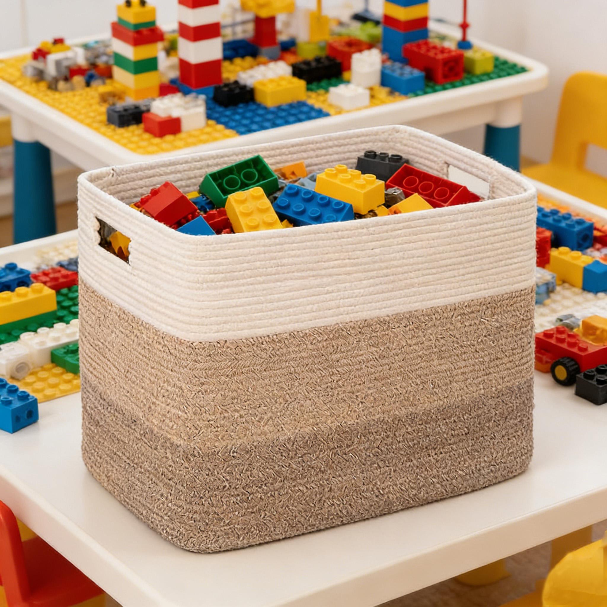 Large Cotton Rope Basket, Rectangular storage basket, suitable for storage, toy storage in children's rooms, and organizing baskets for toys with handles in living rooms