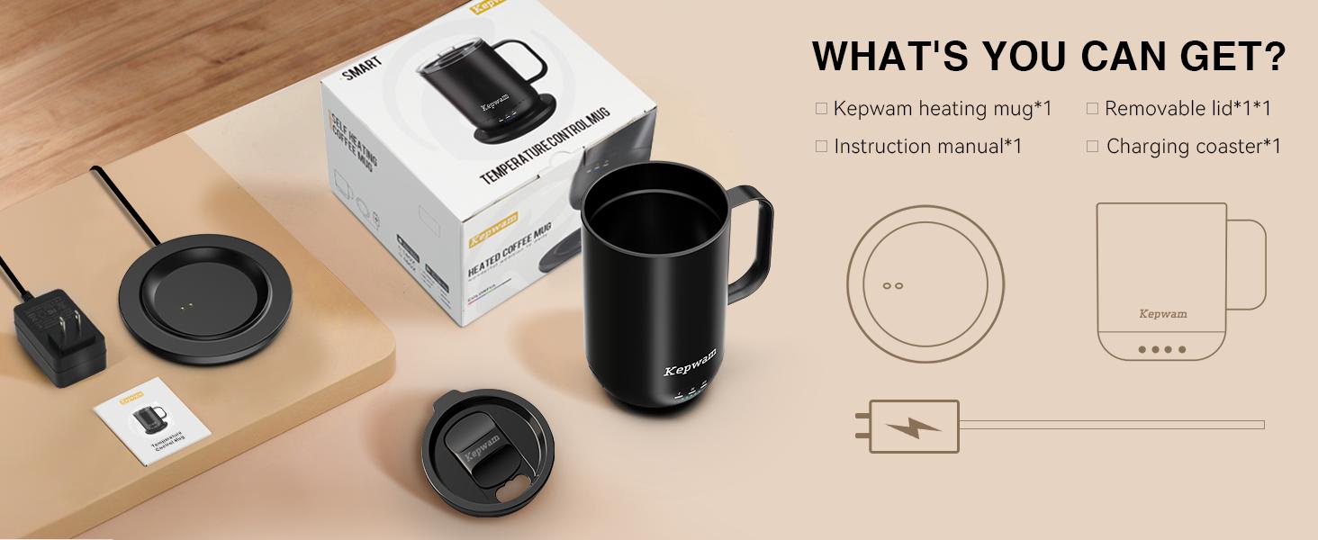 Kepwam Self-Heating Coffee Mug T1-16oz, Fast Heating Rechargeable Heated Coffee Mug, Smart Mug with App & Button Control, Ideal Gift for Coffee Lovers & Hot Drink Enthusiasts