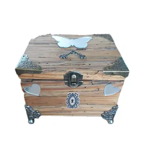 Handmade Wormwood Jewelry Box/Organiser. Rectangle shape, Butterfly and Heart Decor. Felt-Lined Gift Wooden