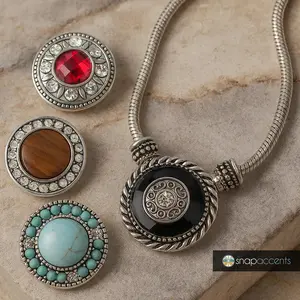 Snap Jewelry 4 Charm Set - 20in. Ginger Charm Necklace, Includes 4 Snap Charms, Fits Women's 18-20MM Snap Buttons