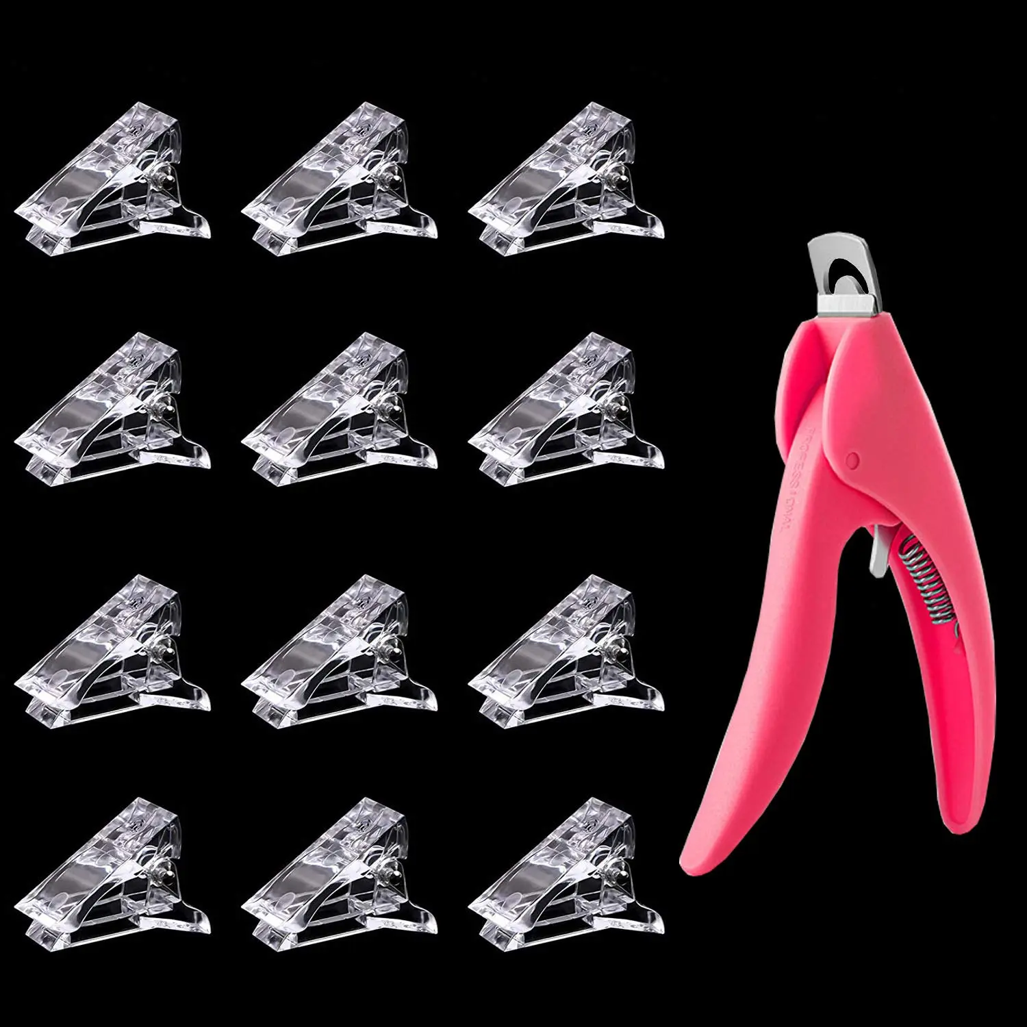 12Pcs Nail Tips Clip for Quick Building Nail Forms Nail Clips for Finger Nail Extension UV LED Builder Clamps Manicure Nail Art Tool with 1Pcs False Nail Tip Trimmer