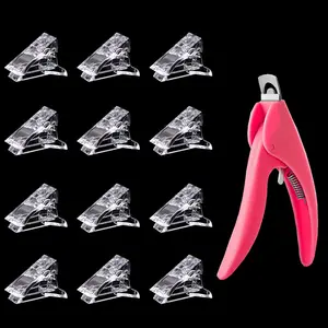 12Pcs Nail Tips Clip for Quick Building Nail Forms Nail Clips for Finger Nail Extension UV LED Builder Clamps Manicure Nail Art Tool with 1Pcs False Nail Tip Trimmer