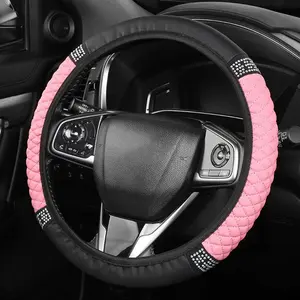 Rhinestone Decor Car Steering Wheel Cover, Soft Car Steering Wheel Protector, Universal Car Interior Accessories for Women Girls, Pink