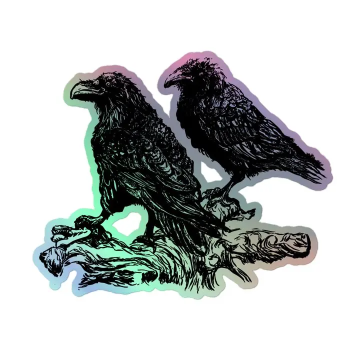 Holographic Sticker - Ravens Hot-embossed 3D Pattern Durable Vinyl for Indoor Use Easy Application Mesmerizing Effect