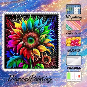 DIY 5D Flocking Fabric Diamond Painting Craft Kit, Diamond Painting Kits, AB Diamonds, Fairy Dust Diamonds, Crystal Diamonds Sunflower, Petal Diamond Embroidery, Wall Decoration, Gift for Family, Loved Ones, Friends