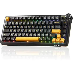 AU75  Mechanical Keyboard, x Aula 75% Hot-Swappable RGB Gaming Keyboard with Multi-Device Connectivity, Customizable LED Backlit, Knob Control, PBT Keycaps for Windows, , PC, Tablet