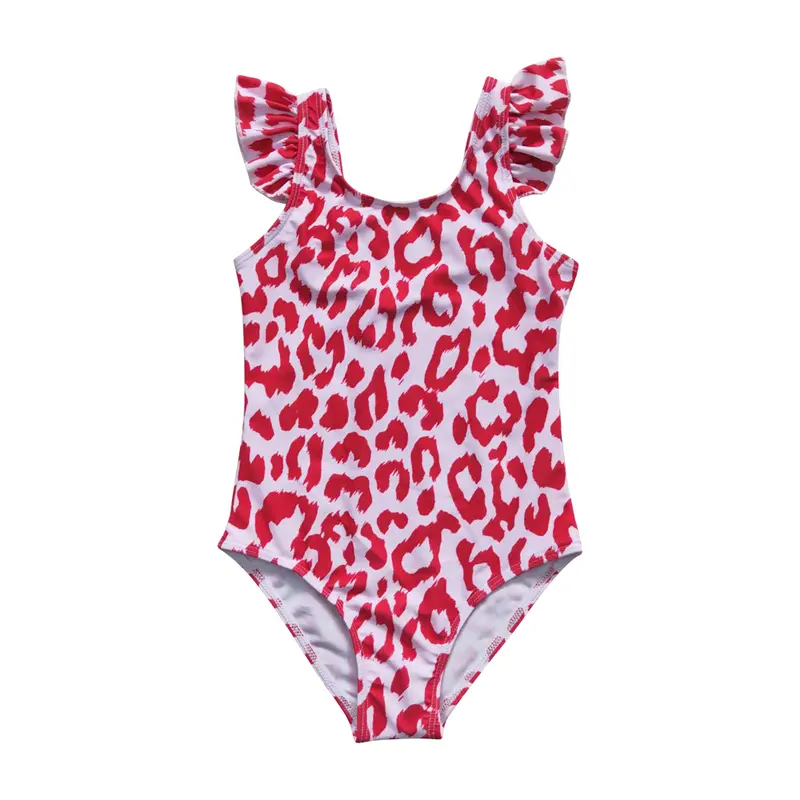 Girls' Little Western Boutique 1-Piece Suit - Sleeveless, Quick-Dry, Stretch Red & White Leopard Print, Built-In Cups, Polyester Mix, True-To-Sizes, Multi-Size (3M,12-18M,4T,10-12T,14-16T), Pool/Beach Swimming Use | Kids' Sports & Outdoor Swimwear