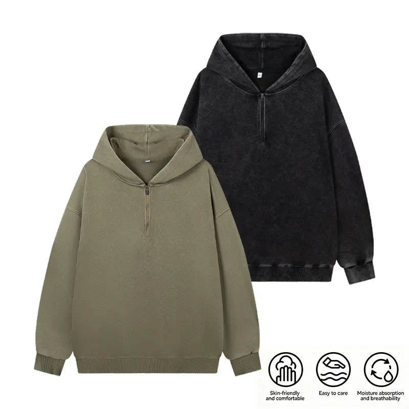 Men's Vintage Acid Wash Quarter Zip Hoodie Loose Fit Hooded Sweatshirt Skin-Friendly Breathable Moisture Wicking Easy Care Casual Streetwear Daily Wear Tops clothes men fashion hoodies