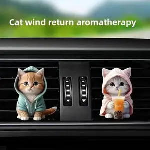 1/2 Pcs Hoodie Kitten Finished Ventilating Clip Car Decoration Aromatreatment Acrylic Accessories long-lasting fragrance