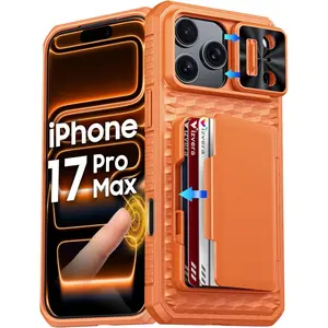 for iPhone 17 Pro Max Case Wallet RFlD [Cards Holder[Camera Controll[Camera Cover] Full Body Rugged Shockproof Silicone Protective Phone Case for iPhone 17 Pro Max (Spritz Orange)