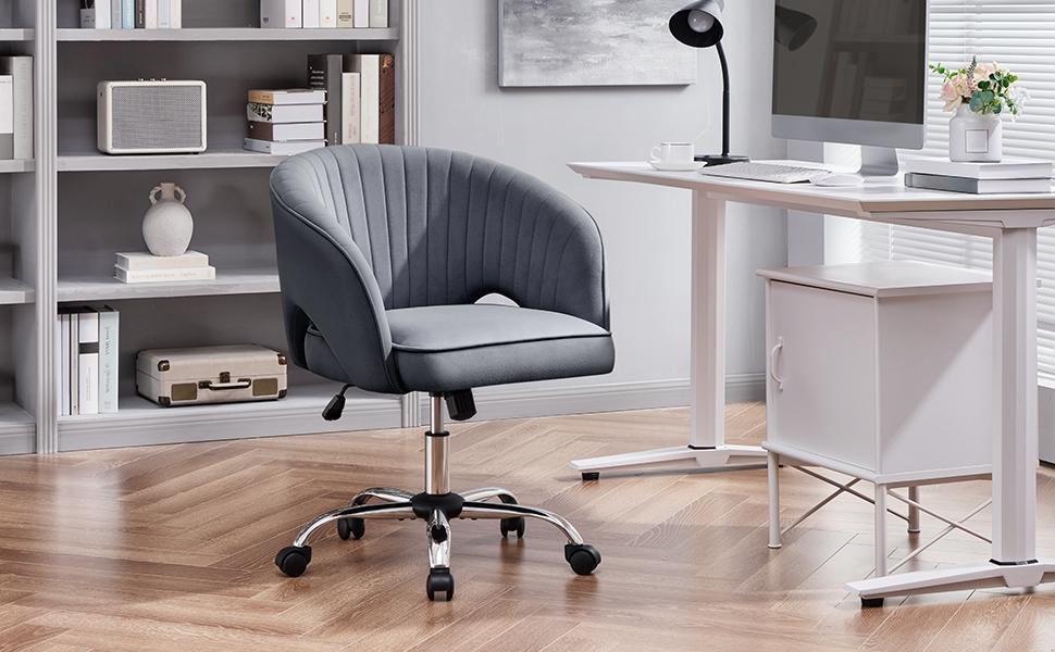 Yaheetech Velvet Swivel Desk Chair with Tufted Barrel Back, Wheel Modern Upholstered Chair for Home Office, Study, Bedroom, Vanity