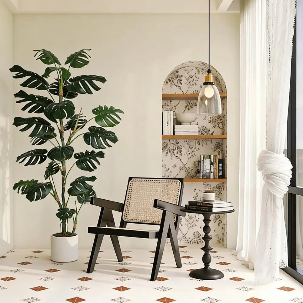6ft (1.8m) Artificial Monstera Tree - Artificial plant with realistic leaves, flexible branches, and UV resistance - Maintenance-free greenery for home, office, or living room decor - Includes weighted ceramic pot