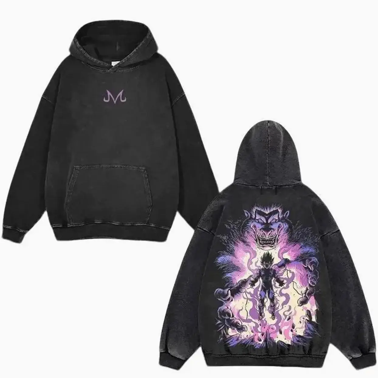 Retro Heavy Limited "Majin Vegeta" Dragon Ball Anime Double Printed Vintage Washed Hoodie Unisex Oversize Anime Manga Acid Washed Lightweight Cotton Hoodies Wash Gift For Anime Fan, Anime Lover, Oversize Shirt, Vintage Outfit, y2k Styles MRX