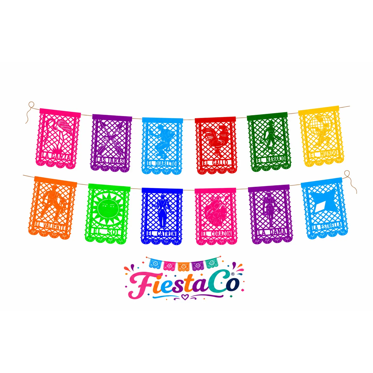 PAQ. 5 PZAS PAPEL PICADO EN TIRA 1/2 LOTERÍA MULTICOLOR