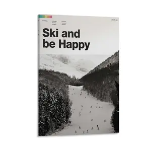 Snowboarding Magazine Poster Ski And Be Happy - Skiing Art Print Poster Canvas Poster Bedroom Decor Sports Landscape Office Room Decor Gift Frames Frame-.