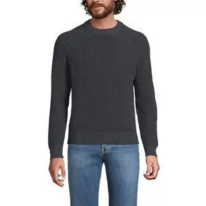 Lands' End Men's Cotton Drifter Saddle Crewneck Shaker Sweater - Large - Dark Charcoal Heather