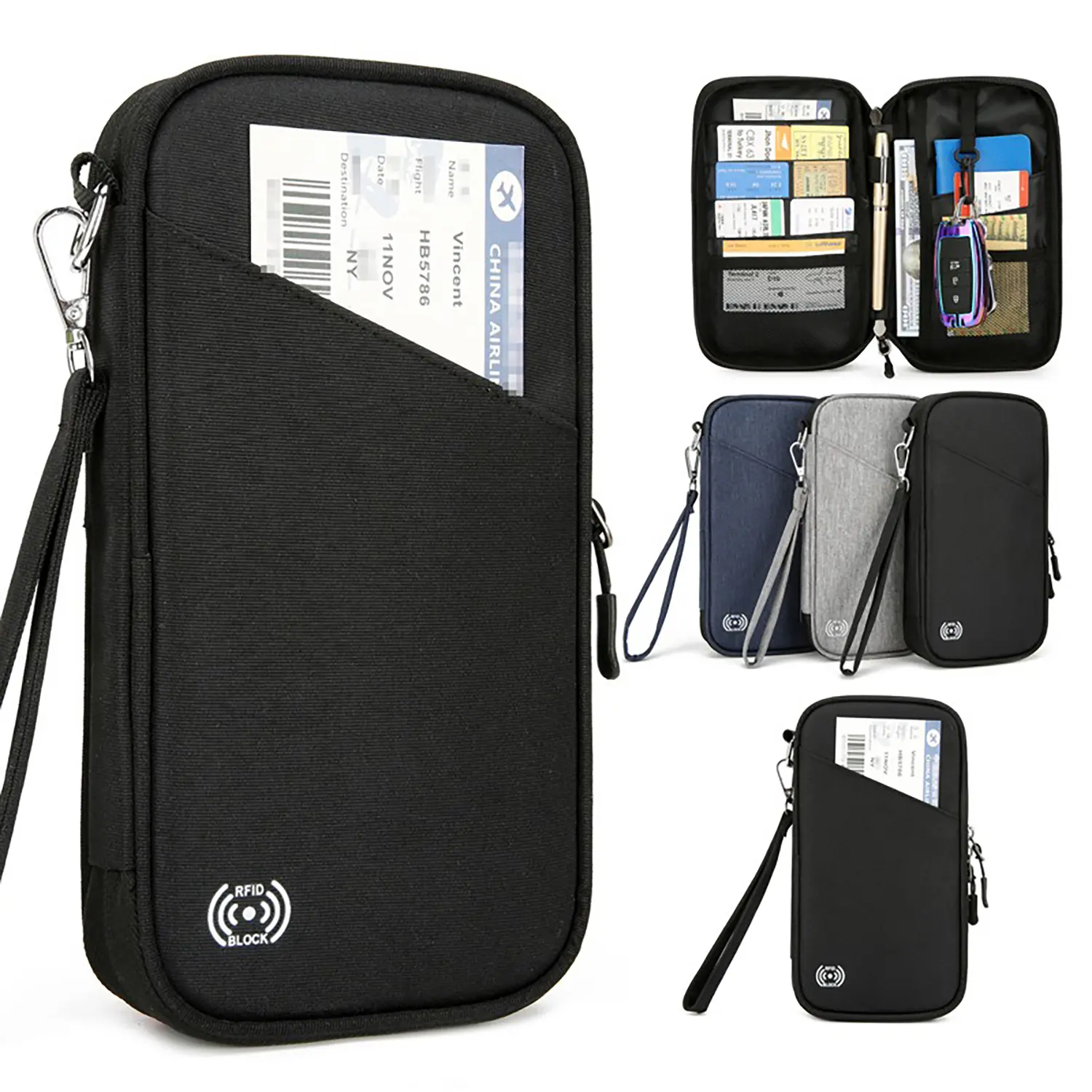 Multi-functional card bag for overseas travel, portable document bag, RFID waterproof multi-card slot, neckband passport bag