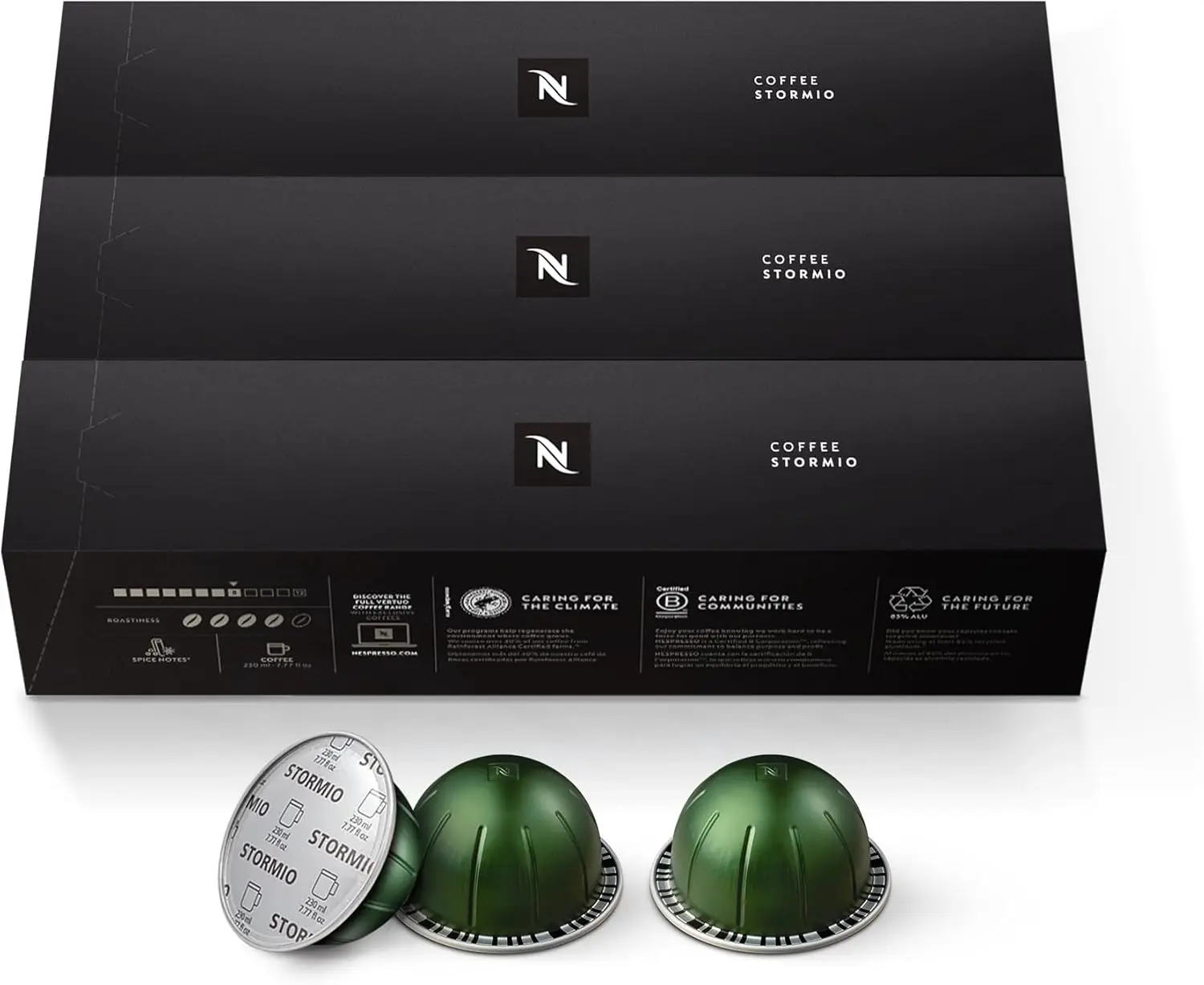 NESPRESSO Vertuo Natural Stormio Dark Roast Arabica Coffee Capsules - 30-Count Sugar-Free Pods, Brews 7.8oz Beverages, Cupboard-Storage Friendly, Milk-Addition Compatible