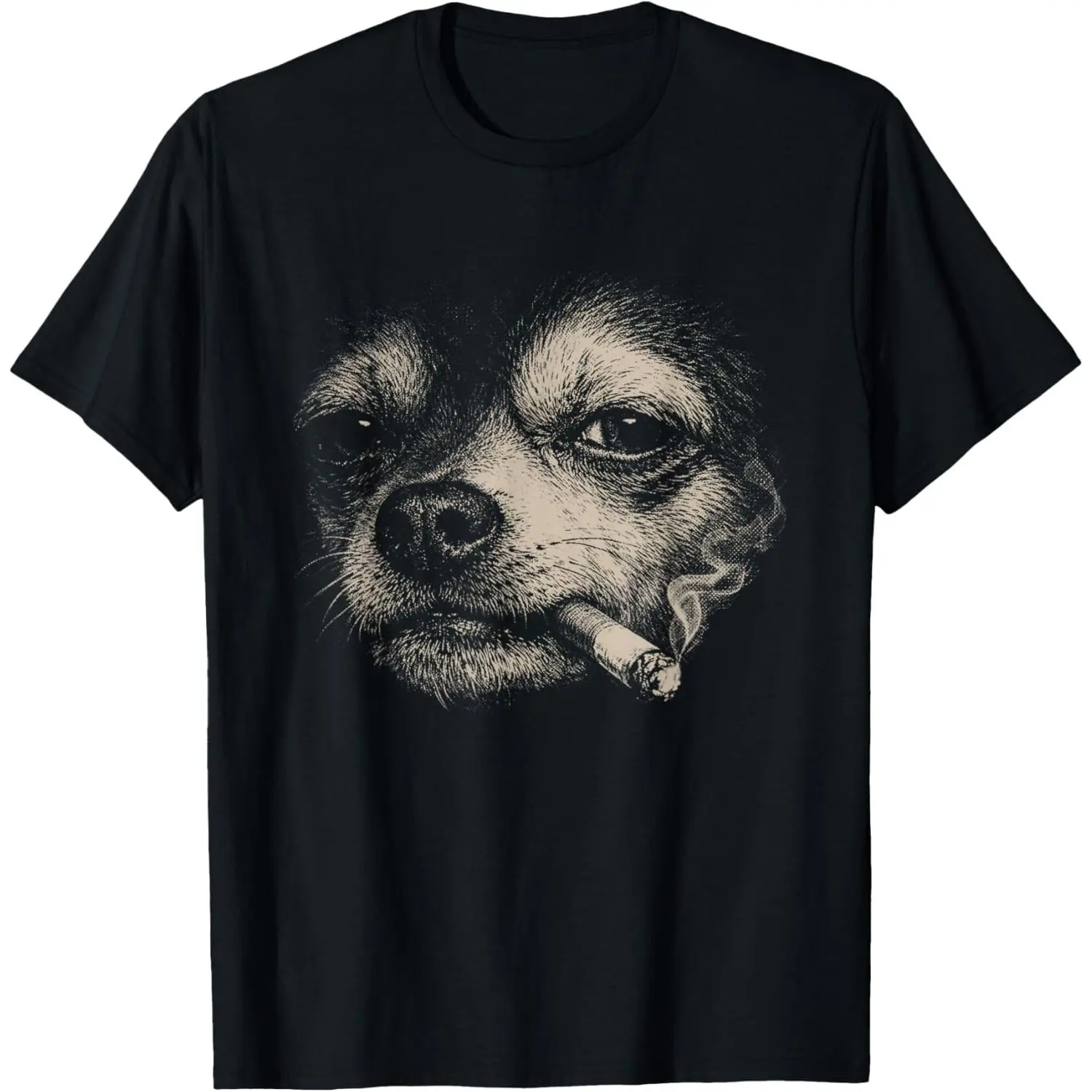 Cotton Casual Short-Sleeve Round-Neck T-Shirt, Funny Dog Meme Design with Smoking Cigarette Chihuahua (Sports & Outdoor Top), Shortsleeve