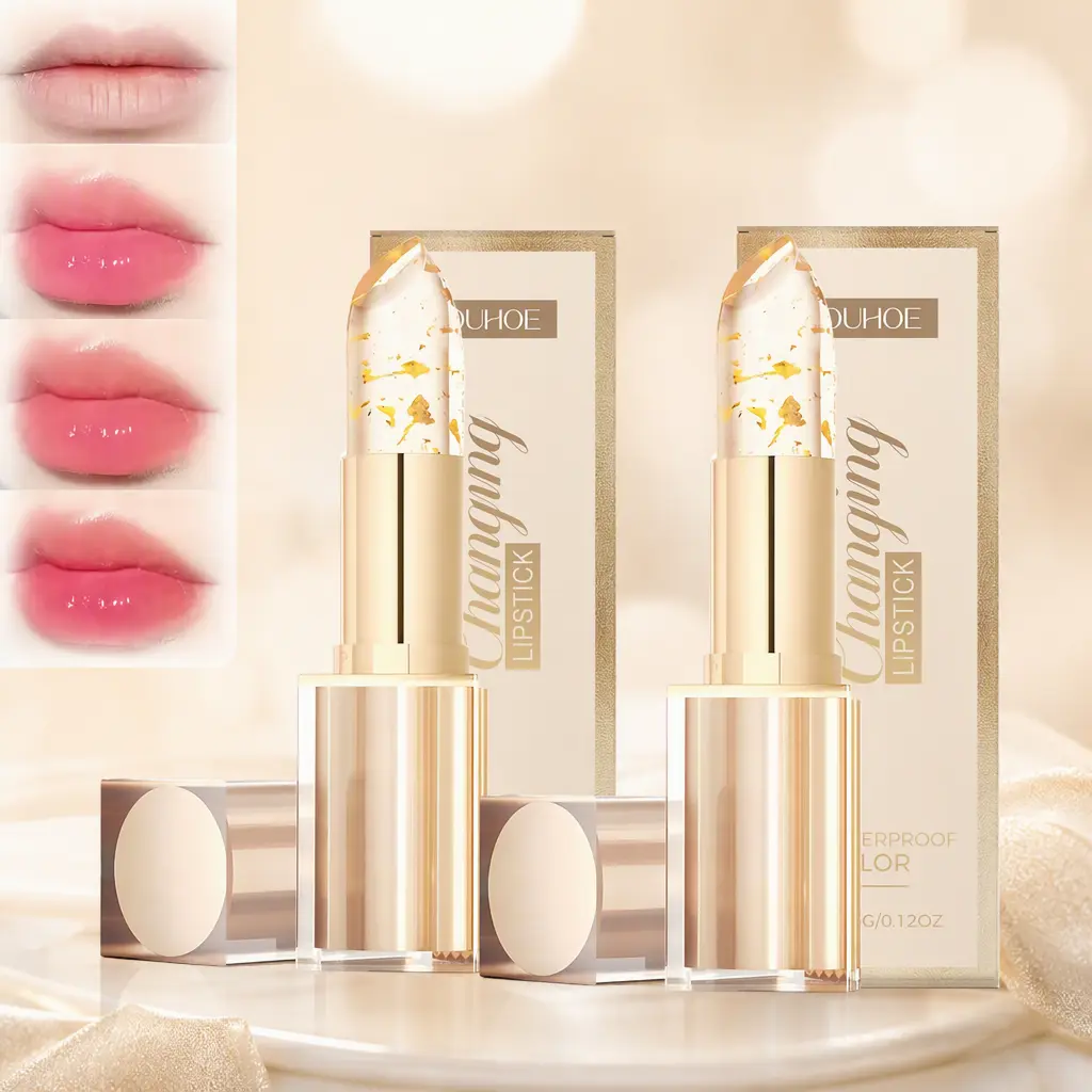 【BUY 1 GET 1 FREE】Color-Changing pH Lipstick 2-Count Set, Transfer-Proof Long-Lasting Hydrating Lip Balm with Gold Crystal, Gloss Stick Glassy Finish Lip-Plumping Glossy Lip Care for Women Daily Use Gift