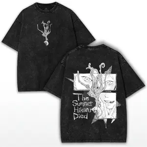 valentine shirts The Summer Hikaru Died Manga Horror Tee With Cursed Eyes & Snail Back Print Washed Fit 2025 Cotton Menswear