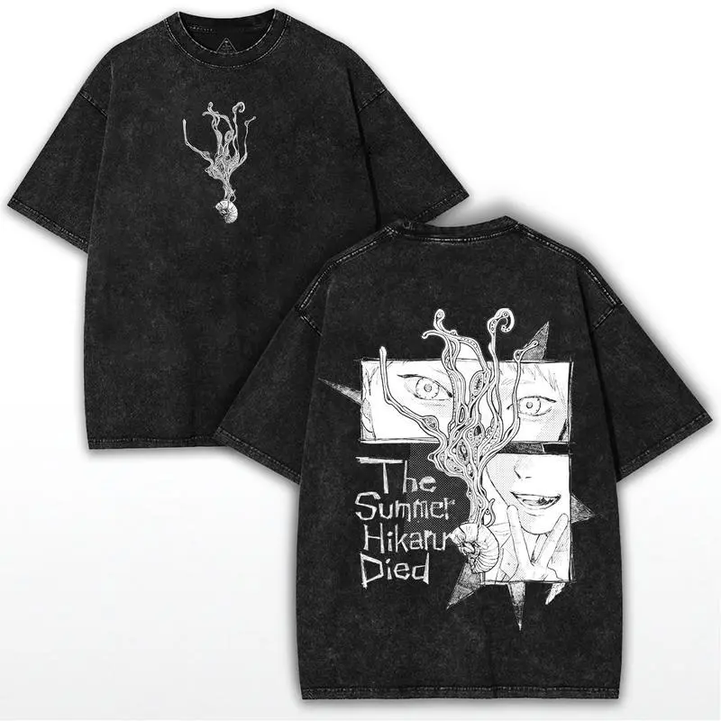 Vintage Streetwear T-shirt with a Funny Distressed Snail Figure, Men's Washed Cotton Crew Neck Casual Clothes, Tshirt
