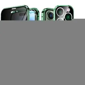 Suitable for IPhone17 16 15 14 13 12 11 ProMax 16Pro Metal Magnetic Privacy Glass Anti Peeping Buckle Double-sided Glass Cover Phone Case