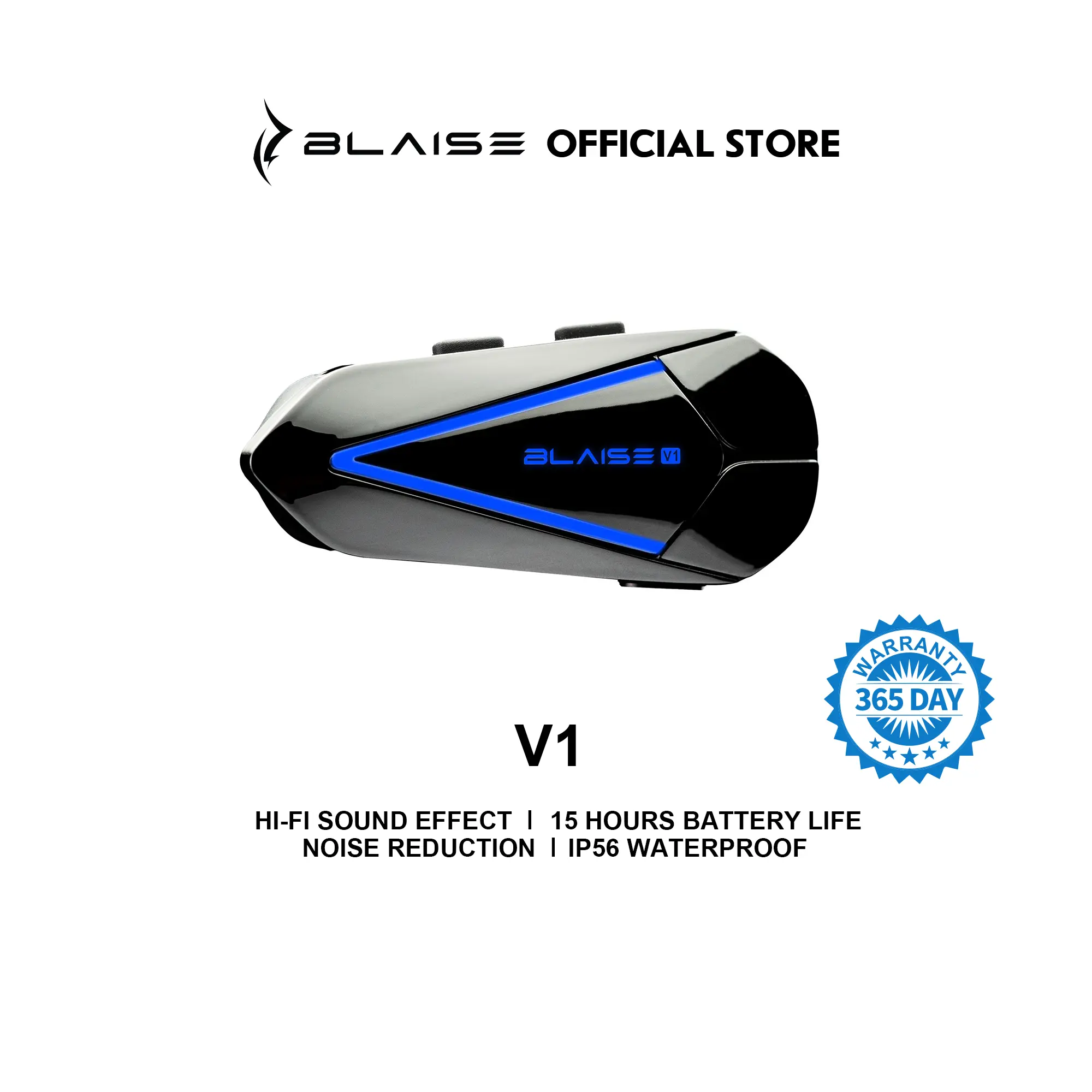 BLAISE V1 Motorcycle Helmet Bluetooth Headset, 5.4 dual-chip design that supports simultaneous music and navigation playback, ENC Noise Reduction, 40mm diameter driver, 1000mAh Long Battery Life, IP66 Waterproof, Easy to Connect, Voice Assistant