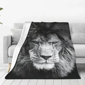Contemporary Digital-Printed Jungle Lion Flannel Throw Blanket - 30 to 39 in, Colorful, Durable, Comfy Warm for Couch Bed, Christmas Garden Gift for Family (Father's Day, Children's Day, Thanksgiving Eligible)