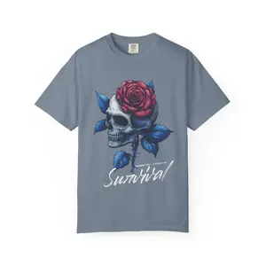 Skull with Rose T-shirt | Survival Script, Floral Skull Graphic | Mental Health Awareness Story of Survival