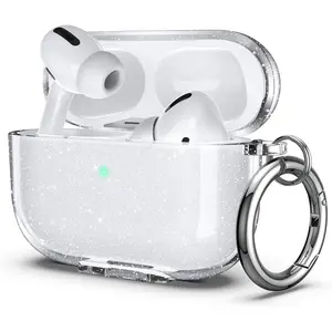 Compatible with Airpods Pro Case, Designed Clear Glitter Soft TPU Transparent Shockproof Protective Cover with Keychain [Front LED Visible] for Airpods Pro 1st Generation Case 2019