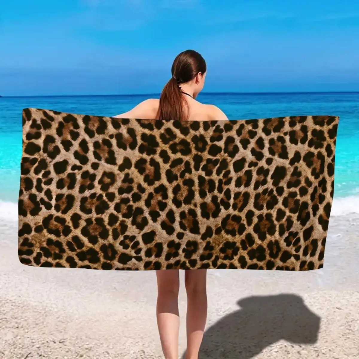 Leopard Print Beach Towel, Quick Drying Absorbent Beach Towel, Travel Swimming Yoga Gym Sports Towel, Beach Accessories, Vacation Essential Gift Beach Towel, Absorbent Breathable Towel