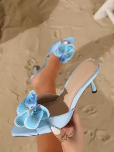 New Women's Pointed Toe Low Heel Shoes, Textile Upper Material, Elegant Party Evening Fashion Footwear, Suitable for All Seasons, Boho Style Sandal