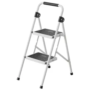 Flycity  2-step ladder, 2-step stool, adult folding step stool, with soft padded handle, wide anti-slip platform with ergonomic design. Adult portable step stool, multi-purpose for home, kitchen, office.