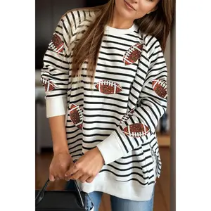 Sequin Football Striped Long Sleeve Sweatshirt
