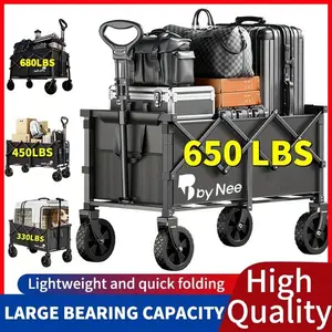 Foldable Outdoor Wagon Cart – Heavy Duty All Terrain Wheels, High Capacity Utility Trolley for Camping, Beach, Picnic & Shopping