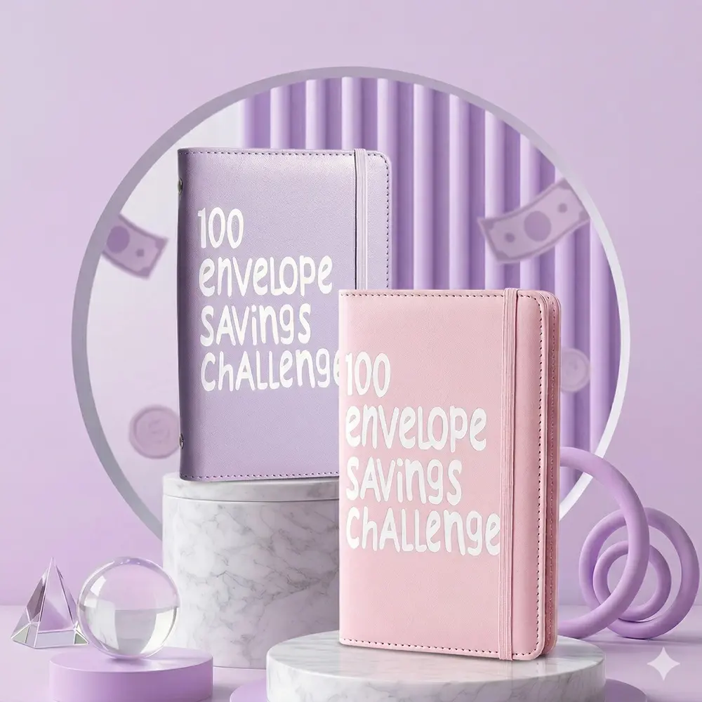 100 Envelope Challenge Binder，Envelopes Money Saving Challenge，Savings Money Challenge Book for Cash Saving Easy,Savings Challenges Budget Book Binder with Cash Envelopes for Office,Home