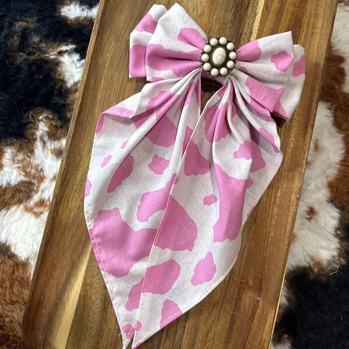 Pink Cow Print Hair Bows with Western Charm Stylish Accessory for Western Style Enthusiasts Unique Hairpin for Western Culture Cowprint Bow Clips Hair Clip