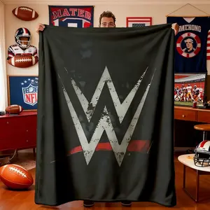 Wwe Distressed Logo Wrestling Theme Flannel Blanket, Lightweight Throw Blanket, Soft Lightweight Warm, Perfect for Bedroom Holiday Decor, All Seasons Use