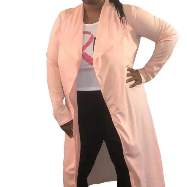 Powder Pink Ladies longsleeve ankle length Duster Lightweight Womenswear Jackets Chic Comfortable Elegant Office Wear