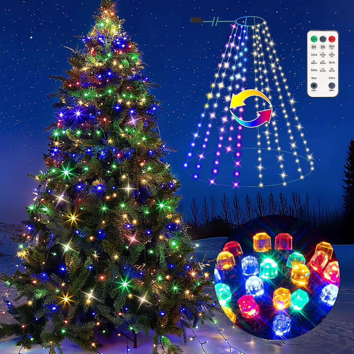 Christmas Tree Lights Color Changing, 11 Modes Christmas Light Outdoor with Remote Control, 400 Diamond LED 6.6FTx10 Waterproof Xmas Tree Lights with Timer & Memory Function for Indoor